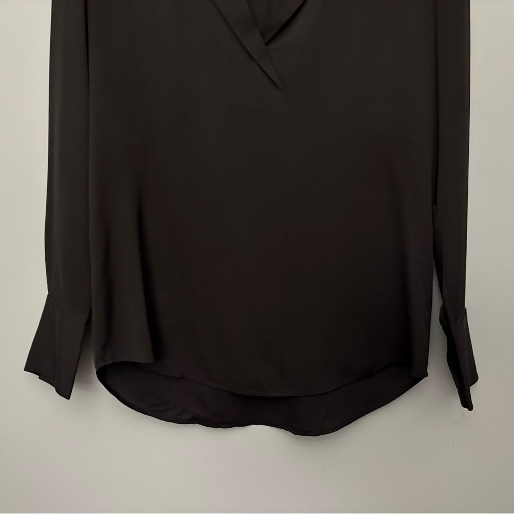 FRAME Black Silk Blouse Collared V Neck Popover Top Long Sleeve Small - Picture 5 of 11